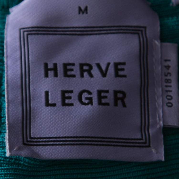 Pre Owned Herve Leger Teal Green Scoop Neck Bandage Dress M