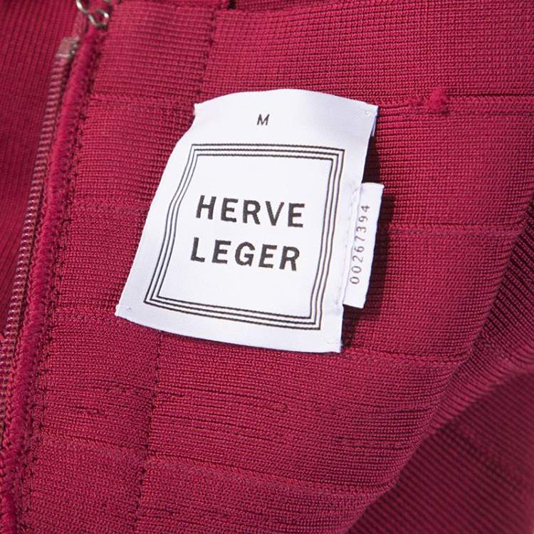 Pre Owned Herve Leger Dark Maroon Keyhole Detail Iridessa Bandage Dress M