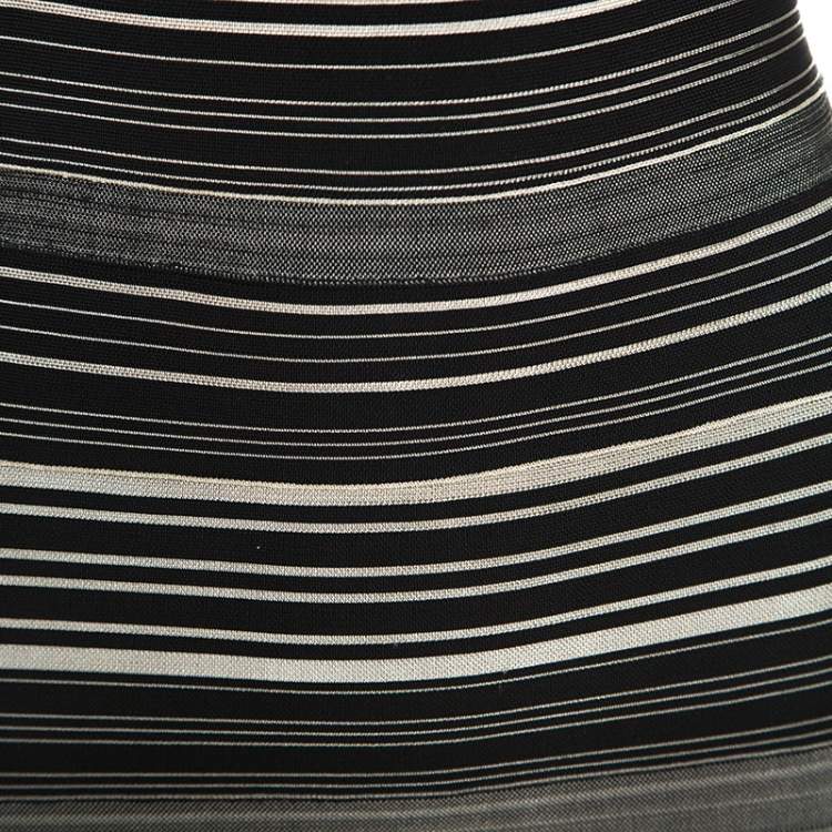 Pre Owned Herve Leger Bicolor Striped Sandra Bandage Dress M