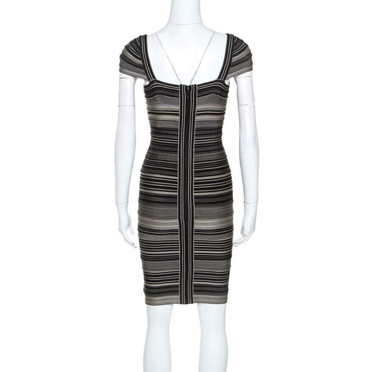 Pre Owned Herve Leger Bicolor Striped Sandra Bandage Dress M