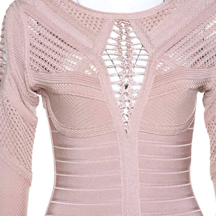 Pre Owned Herve Leger Dusky Pink Crochet Detail Augustina Gown S