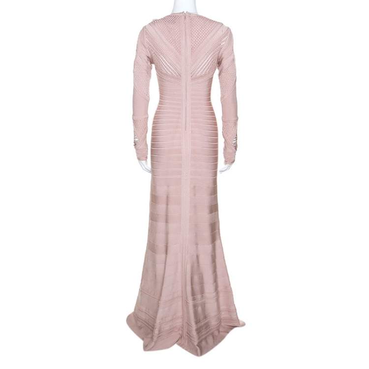 Pre Owned Herve Leger Dusky Pink Crochet Detail Augustina Gown S