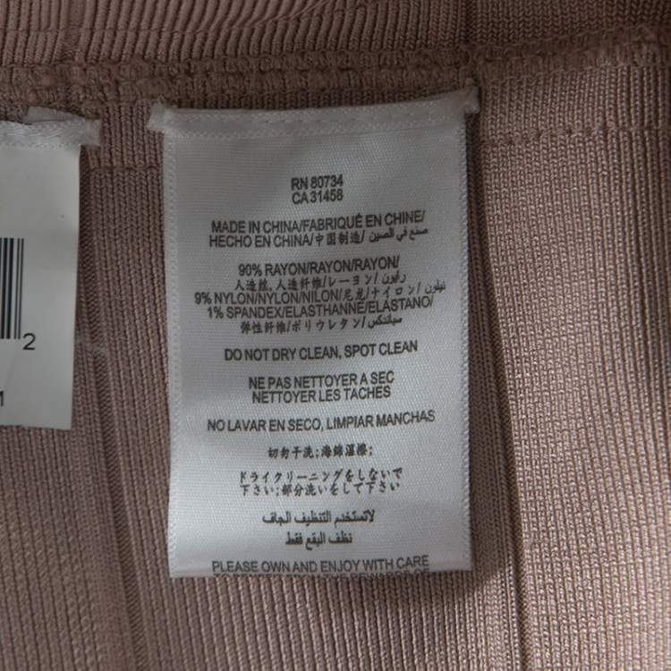 Pre Owned Herve Leger Metallic Rose Gold Foil Knit Bandage Maxi Dress M