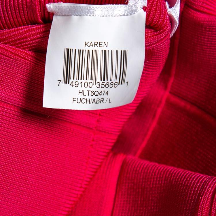 Pre Owned Herve Leger Fuchsia Karen Long Bandage Dress L 