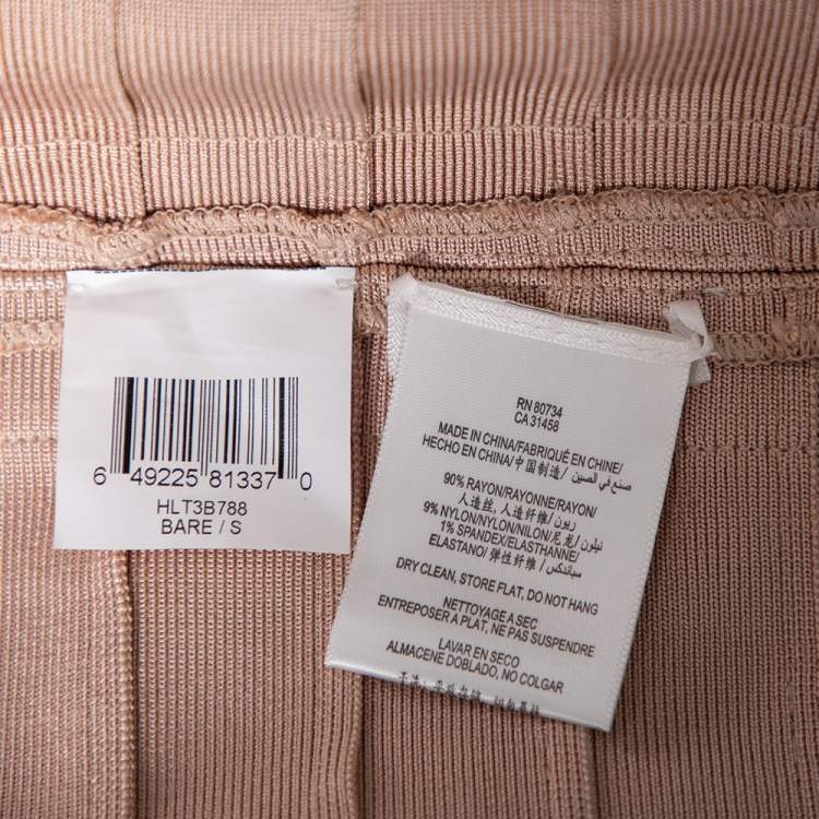 Pre Owned Herve Leger Blush Pink Spandex Bead Embellished Cap Sleeve Top & Cecilia Skirt Set S