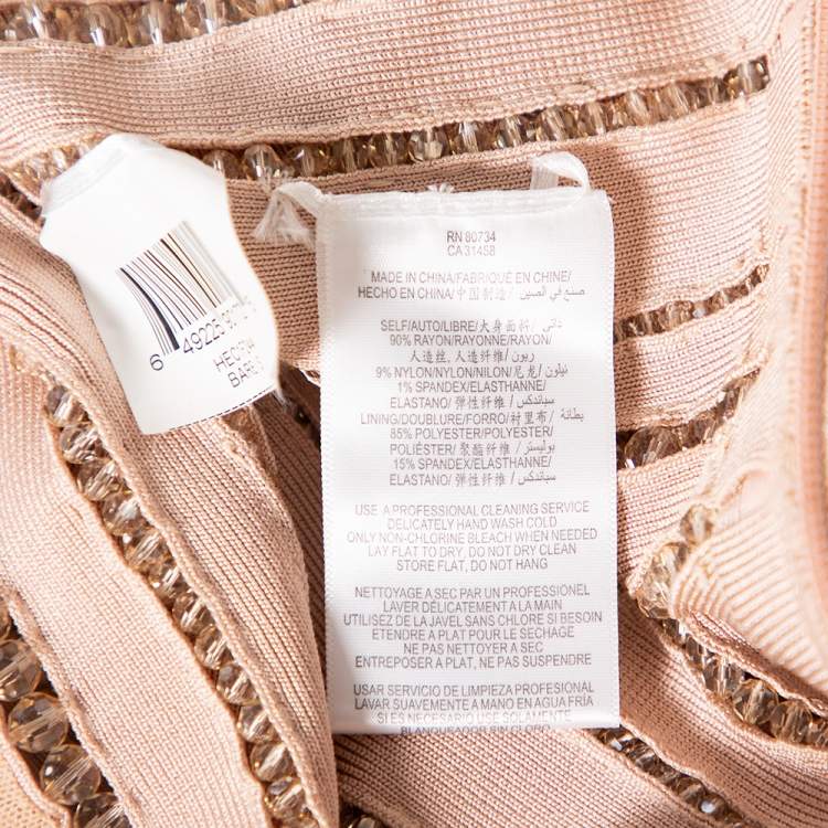 Pre Owned Herve Leger Blush Pink Spandex Bead Embellished Cap Sleeve Top & Cecilia Skirt Set S