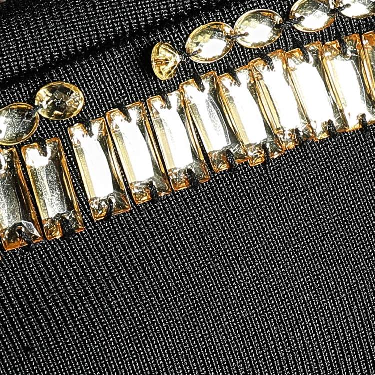 Pre Owned Herve Leger Black Embellished Stretch Knit Long Sleeve Mini Dress M 