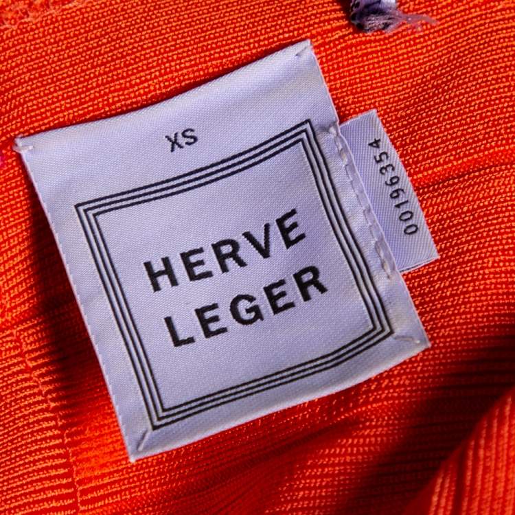 مملوكة مسبقًا Herve Leger Orange & Pink Colorblock Bandage Billie Mini Dress XS