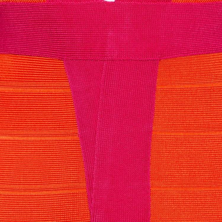 مملوكة مسبقًا Herve Leger Orange & Pink Colorblock Bandage Billie Mini Dress XS