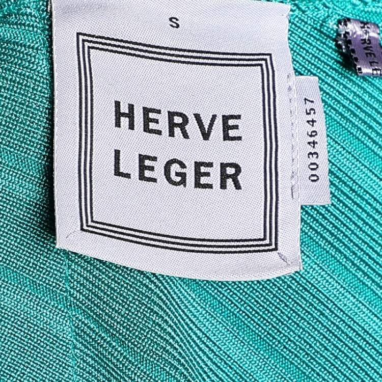 Pre Owned Herve Leger Blue Bandage Cap Sleeve Bodycon Dress S