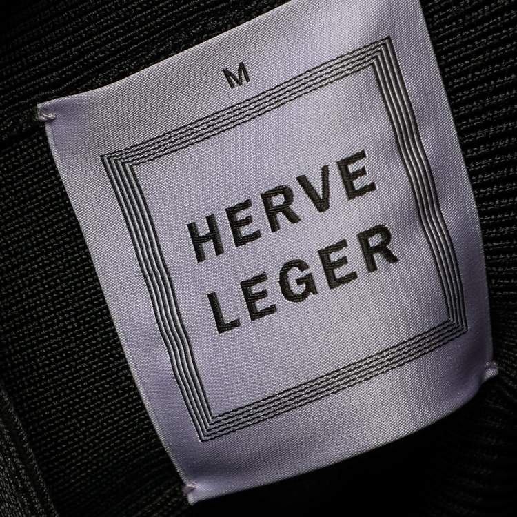 Pre Owned Herve Leger Black Knit Contrast Detail Pencil Skirt M