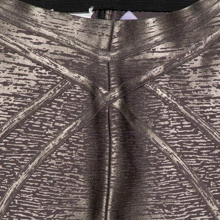 Pre Owned Herve Leger Grey Metallic Foil Coated Pietra Bandage Leggings XS