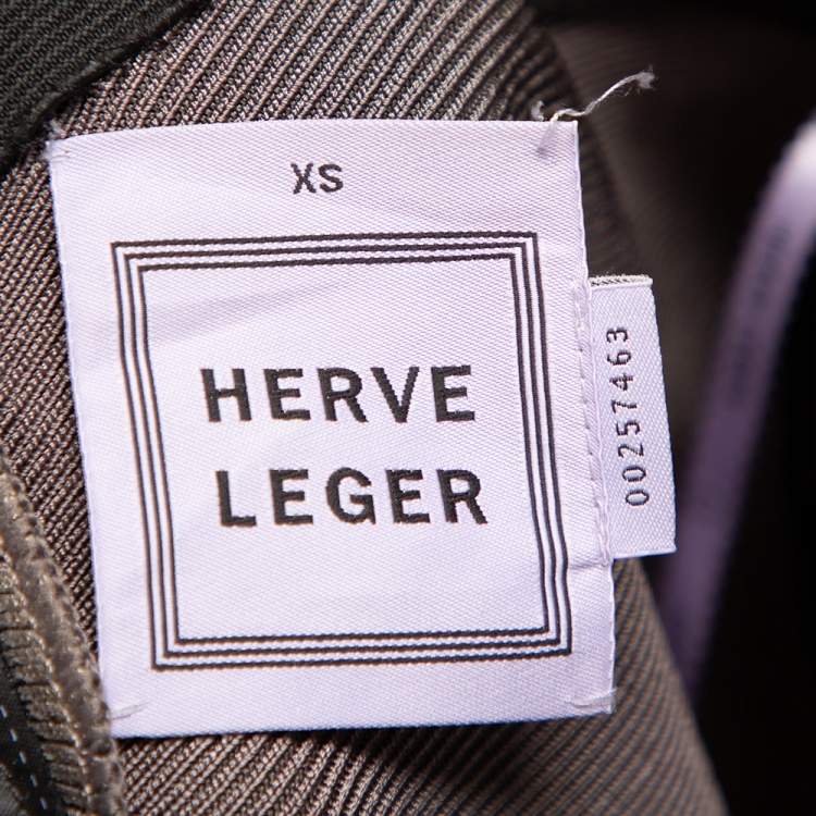 Pre Owned Herve Leger Grey Metallic Foil Coated Pietra Bandage Leggings XS