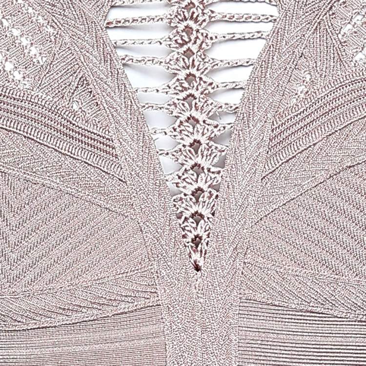 Pre Owned Herve Leger Dusky Pink Crochet Detail Augustina Gown M