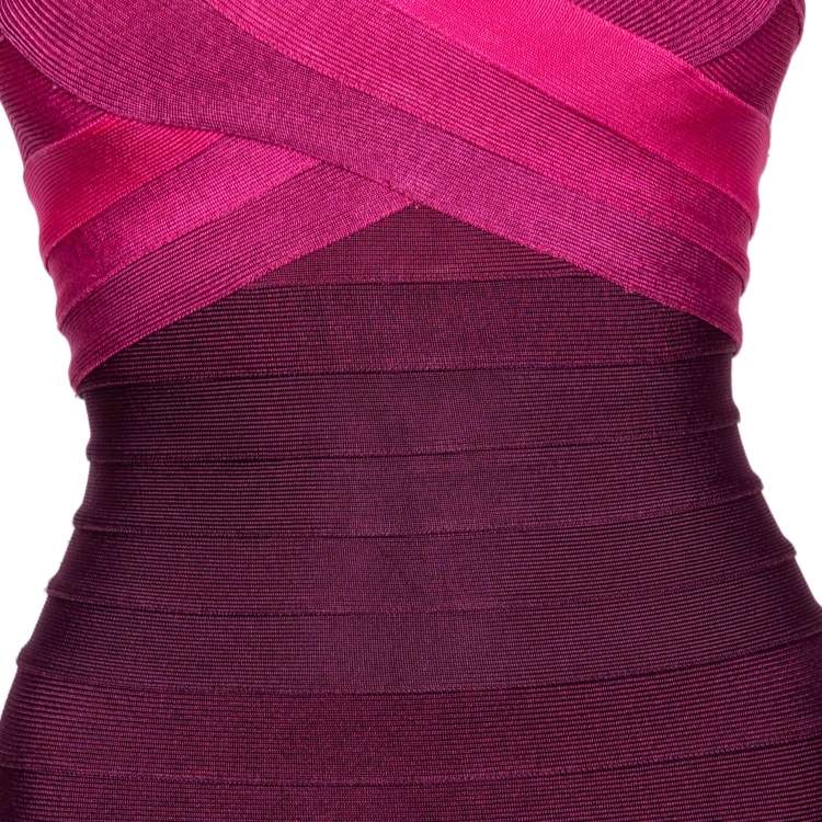 Pre Owned Herve Leger Pink Ombre Bandage Nannette Bodycon Dress S