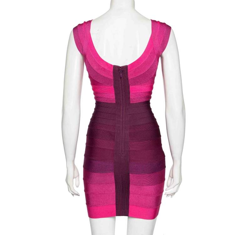 Pre Owned Herve Leger Pink Ombre Bandage Nannette Bodycon Dress S