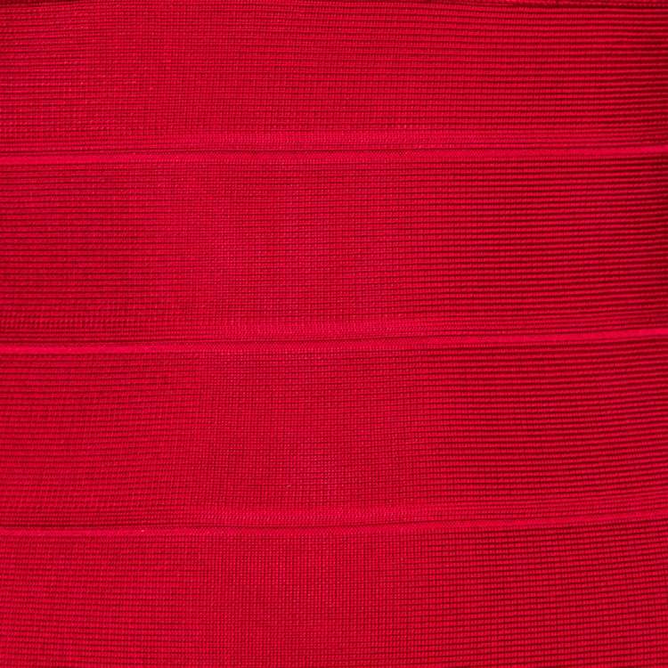 Pre Owned Herve Leger Pink Bandage Plunge Neck Bodycon Dress XS