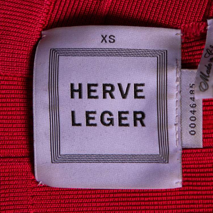 Pre Owned Herve Leger Pink Bandage Plunge Neck Bodycon Dress XS