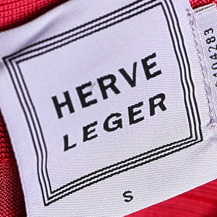 Pre Owned Herve Leger Pink Synthetic Ardell Bodycon Dress S