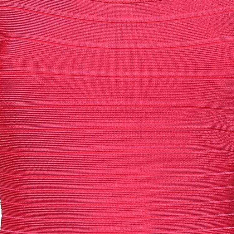 Pre Owned Herve Leger Pink Synthetic Ardell Bodycon Dress S