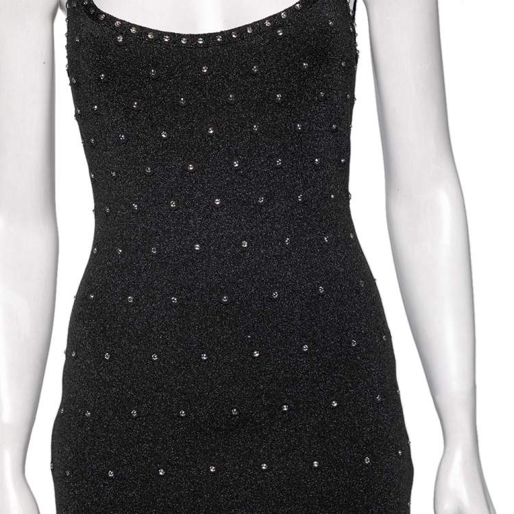 Pre Owned Herve Leger Black Lurex Knit Embellished Fitted Dress S 