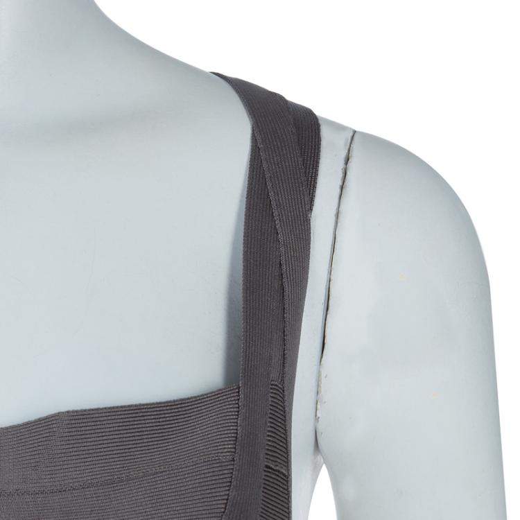 Pre Owned Herve Leger Grey Cross Back PU Sequin Embellished Bandage Dress S