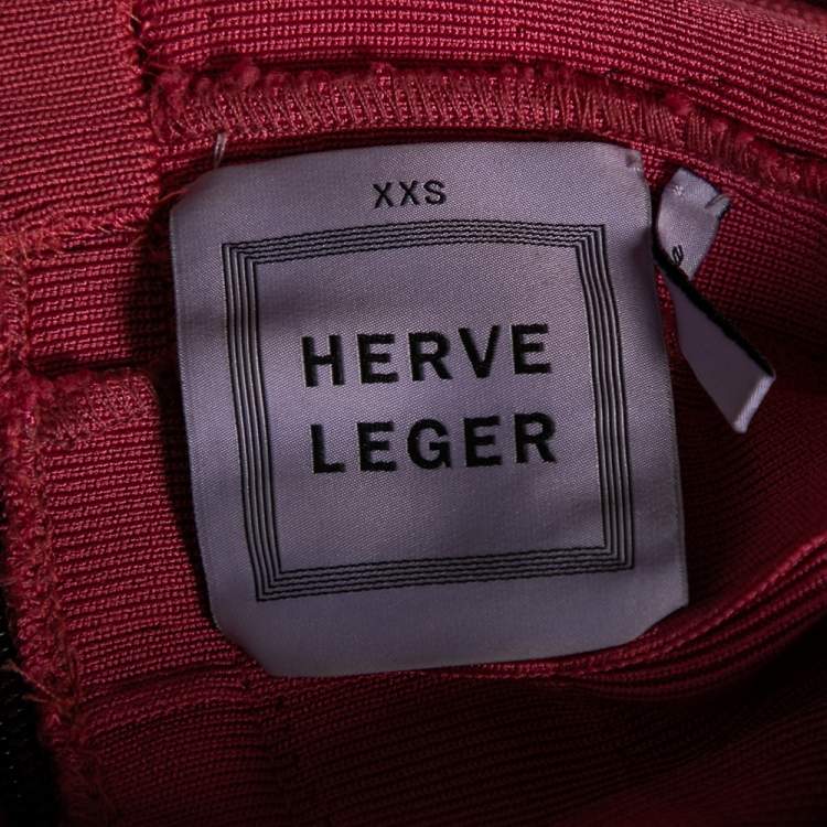 Pre Owned Herve Leger Pink Knit Tonal Panel Detail Double Strap Bandage Dress XXS