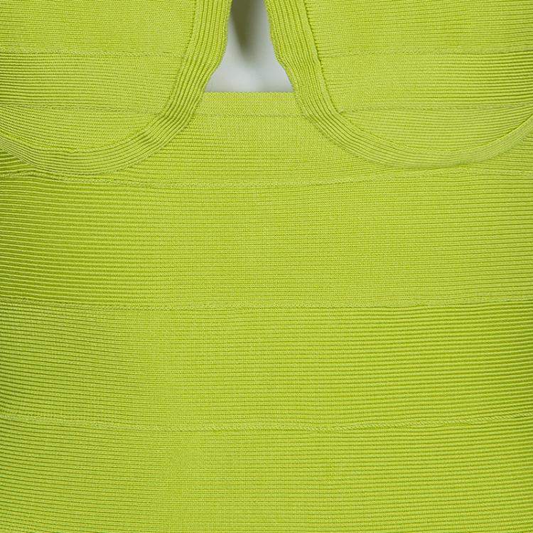 Pre Owned Herve Leger Neon Green Knit Halter Bandage Dress S