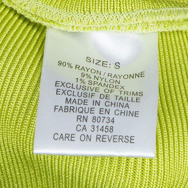 Pre Owned Herve Leger Neon Green Knit Halter Bandage Dress S