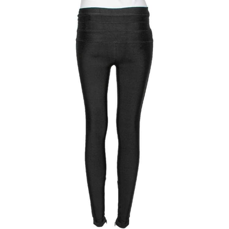 Pre Owned Herve Leger Black Knit Bodycon Leggings M
