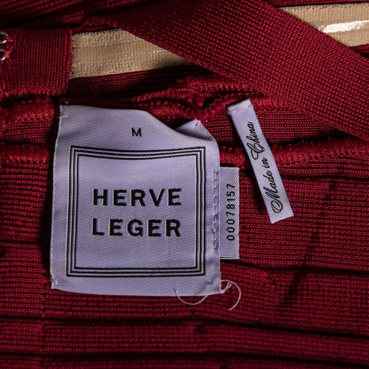 Pre Owned Herve Leger Burgundy Bandage Bodycon Dress M