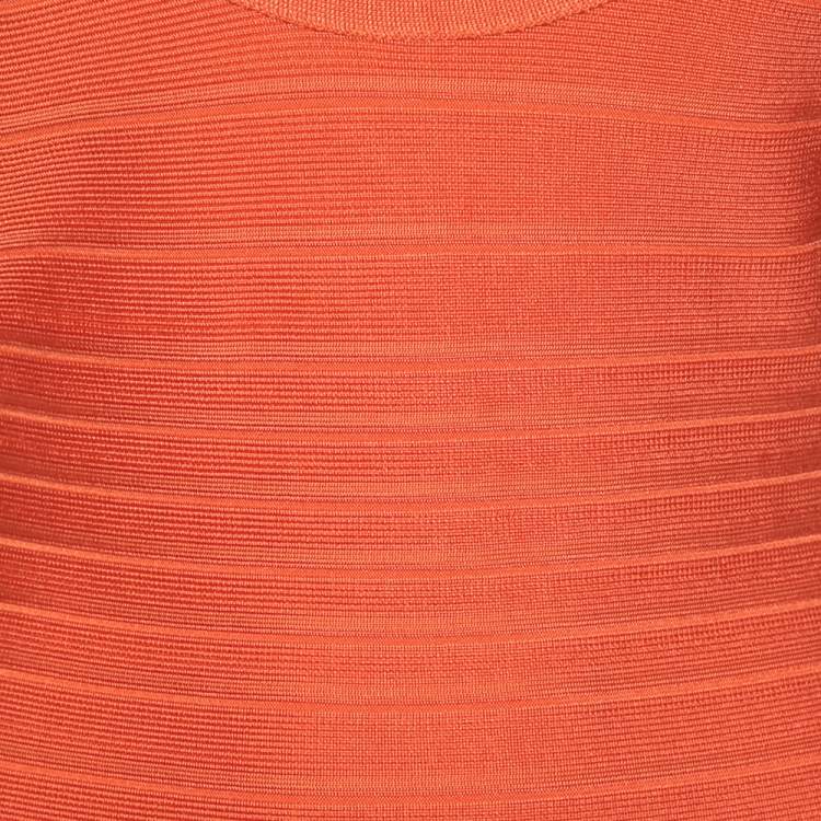 مملوكة مسبقًا Herve Leger Orange Bandage Sleeveless Bodycon Dress S