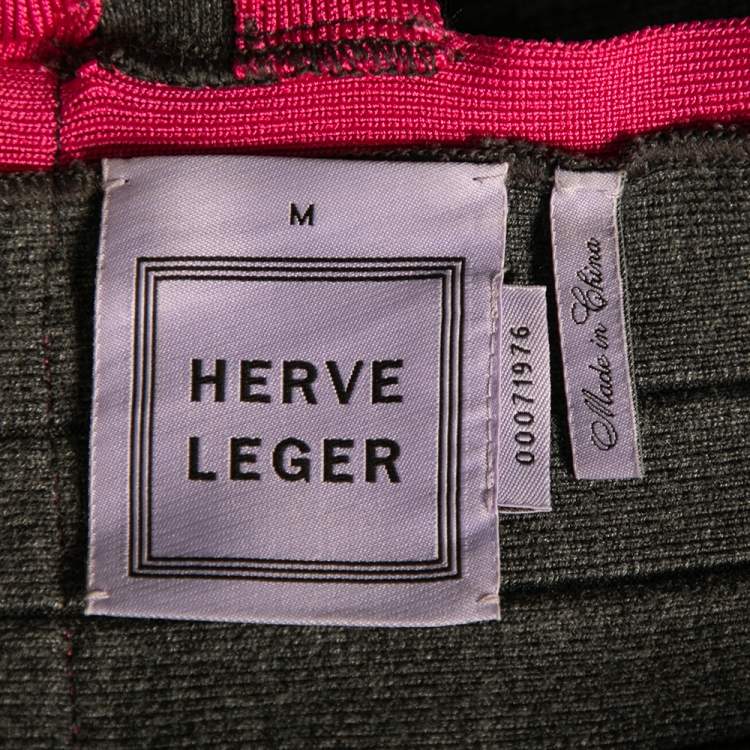 Pre Owned Herve Leger Grey and Pink Bandage Sleeveless Bodycon Dress M
