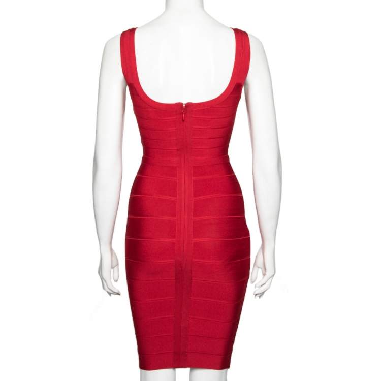 Pre Owned Herve Leger Red Bandage Bodycon Midi Dress XS