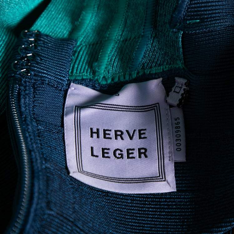 Pre Owned Herve Leger Blue & Green Ombre Bandage One-Shoulder Eliana Dress S 