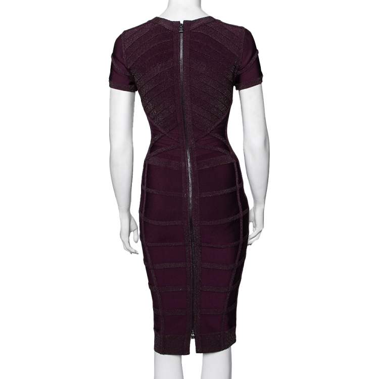 مملوكة مسبقًا Herve Leger Plum Embellished Bandage Silva Cut-Out Bodycon Dress S