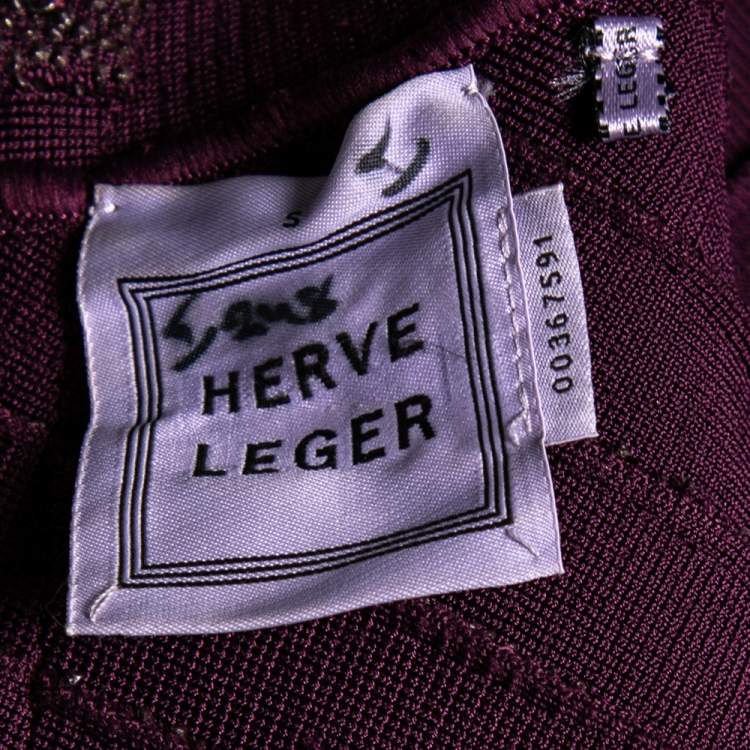 مملوكة مسبقًا Herve Leger Plum Embellished Bandage Silva Cut-Out Bodycon Dress S