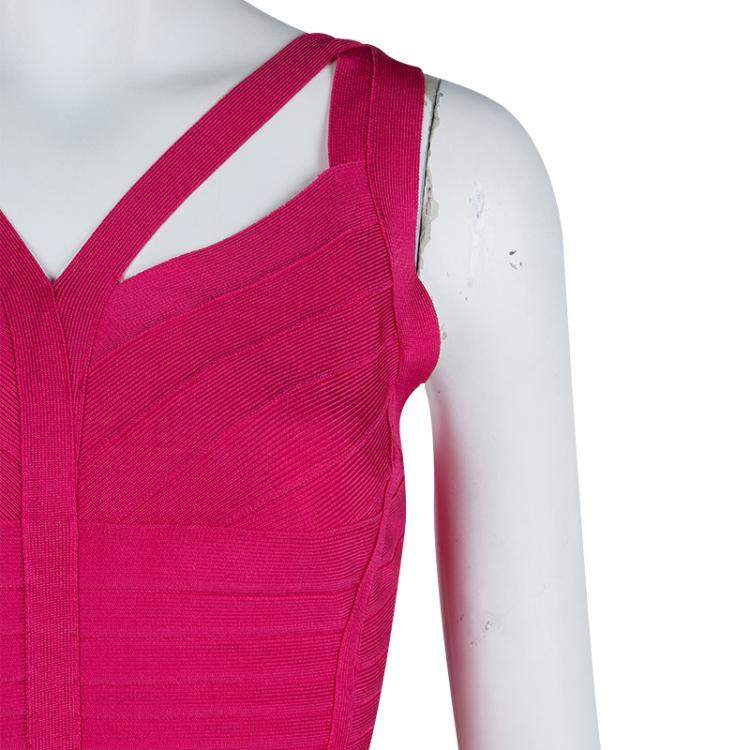Pre Owned Herve Leger Pink Knit Sleeveless Bandage Dress S