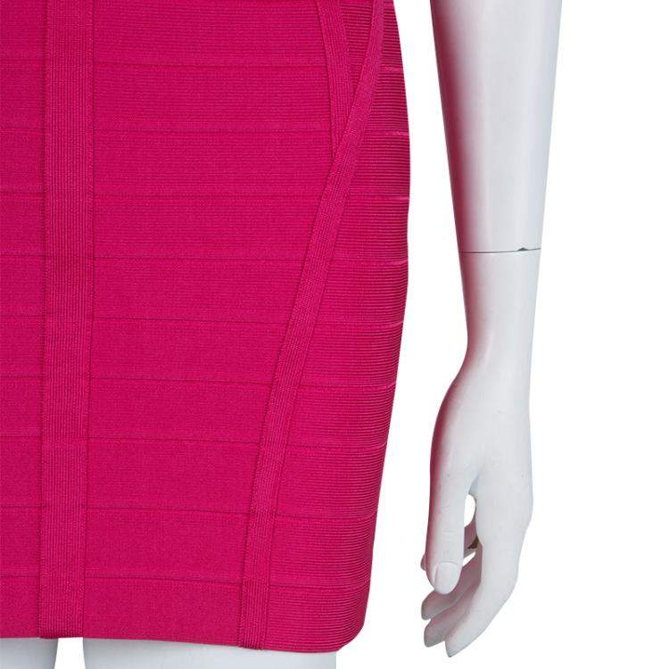Pre Owned Herve Leger Pink Knit Sleeveless Bandage Dress S