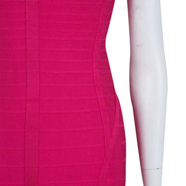 Pre Owned Herve Leger Pink Knit Sleeveless Bandage Dress S