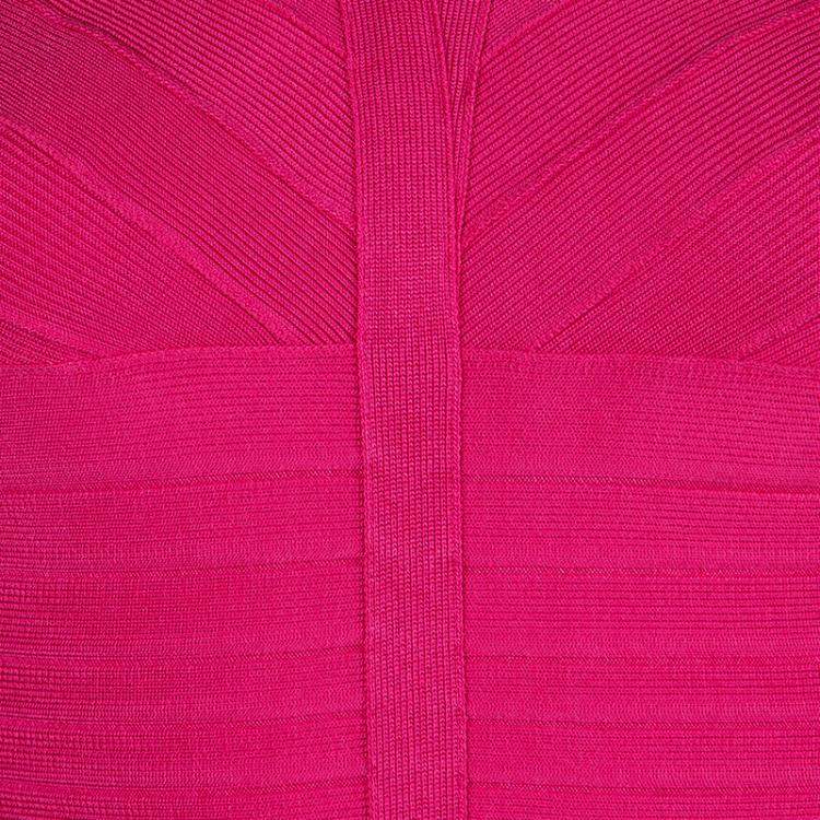 Pre Owned Herve Leger Pink Knit Sleeveless Bandage Dress S