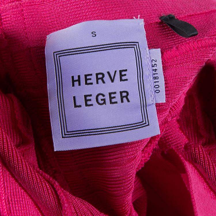 Pre Owned Herve Leger Pink Knit Sleeveless Bandage Dress S
