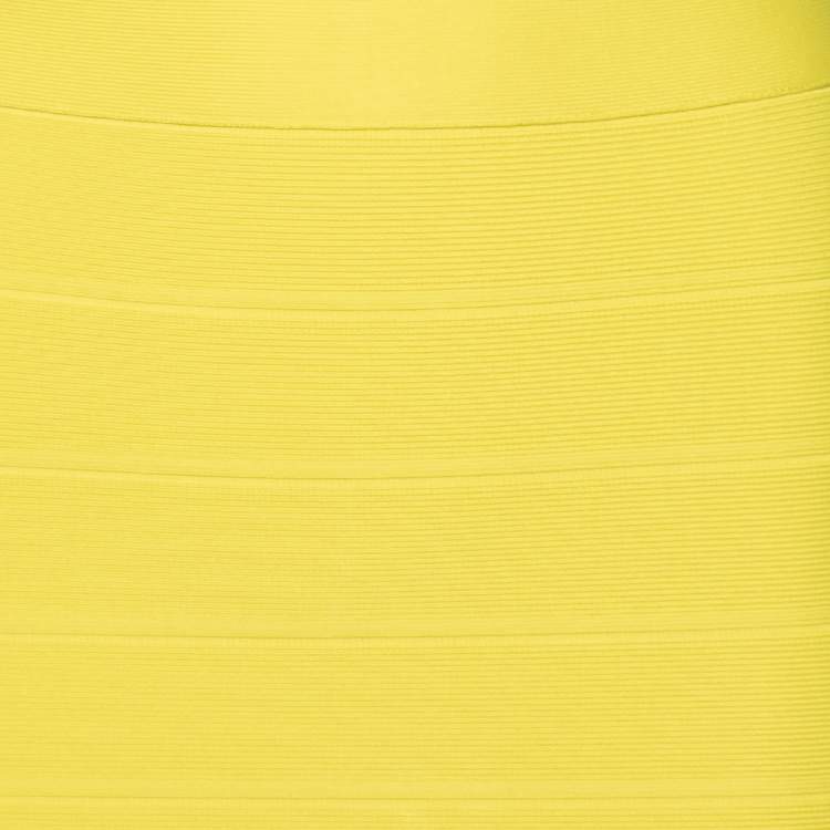 Pre Owned Herve Leger Yellow Bandage Convertible Strap Bodycon Dress M