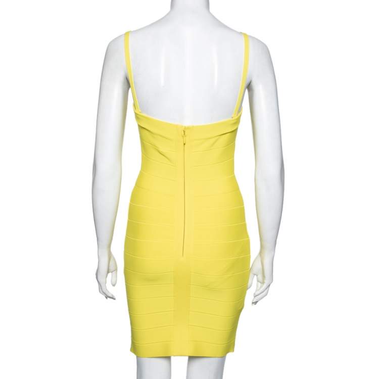 Pre Owned Herve Leger Yellow Bandage Convertible Strap Bodycon Dress M