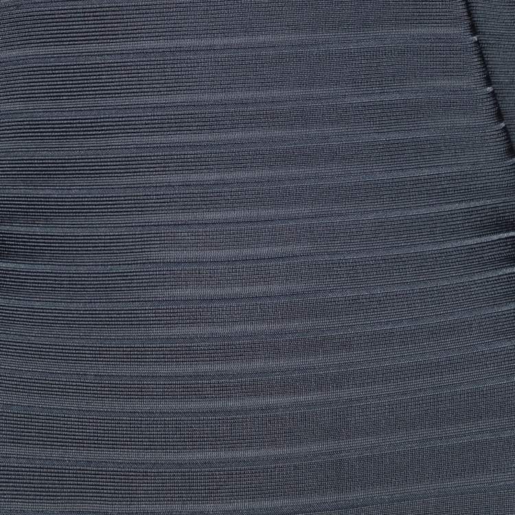 Pre Owned Herve Leger Grey Knit Off Shoulder Candice Bandage Dress M