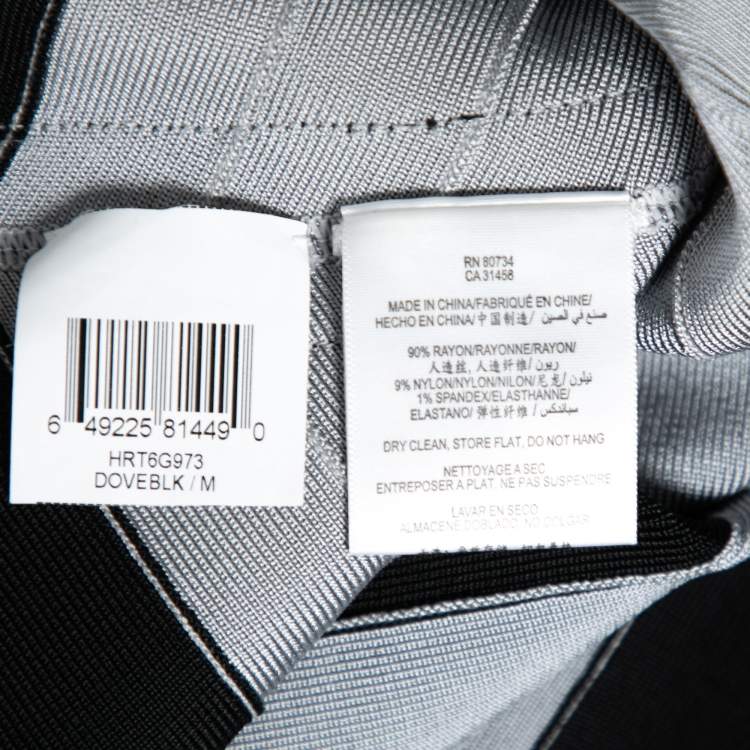 Pre Owned Herve Leger Black & Grey Bandage One Shoulder Bodycon Dress M