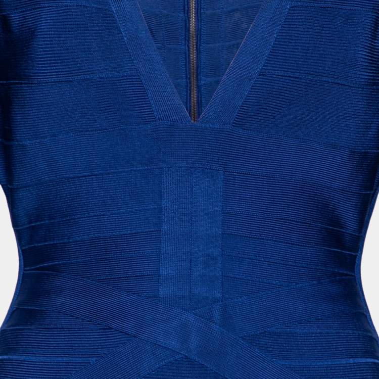 Pre Owned Herve Leger Royal Blue Bandage Bodycon Dress M