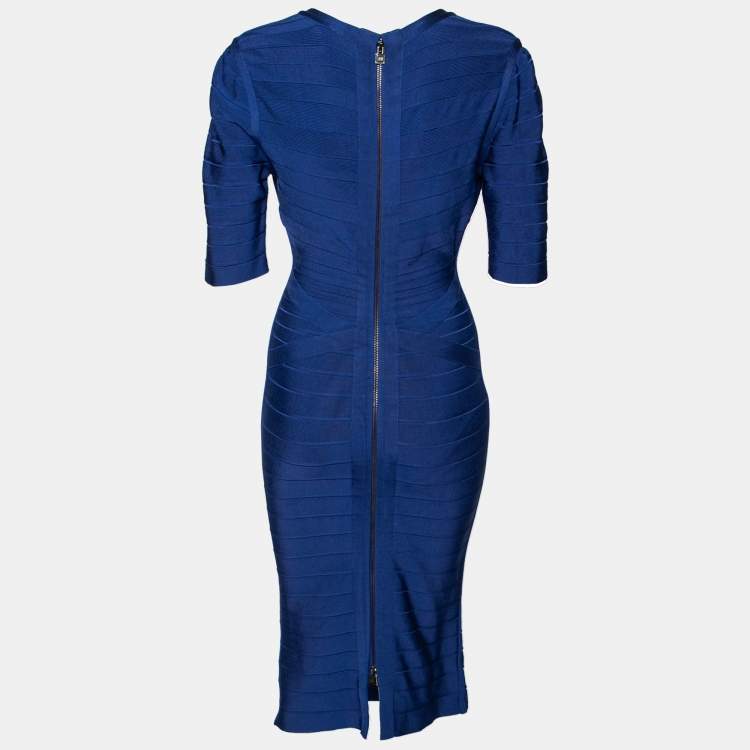 Pre Owned Herve Leger Royal Blue Bandage Bodycon Dress M