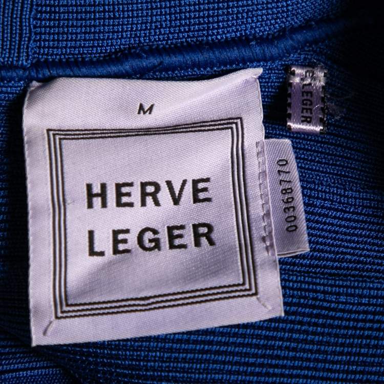 Pre Owned Herve Leger Royal Blue Bandage Bodycon Dress M