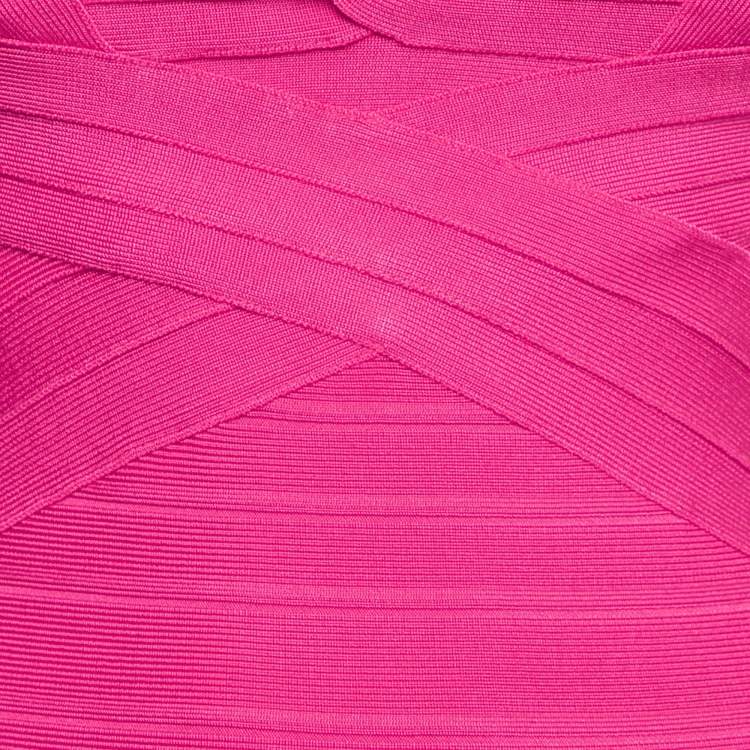 Pre Owned Herve Leger Pink Bandage Cap Sleeve Muriel Bodycon Dress XS